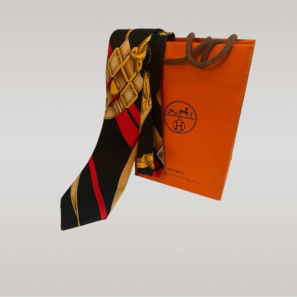 New! HERMES RARE HERMES H d’ ORIGNY MENS EQUESTRIAN SILK TIE